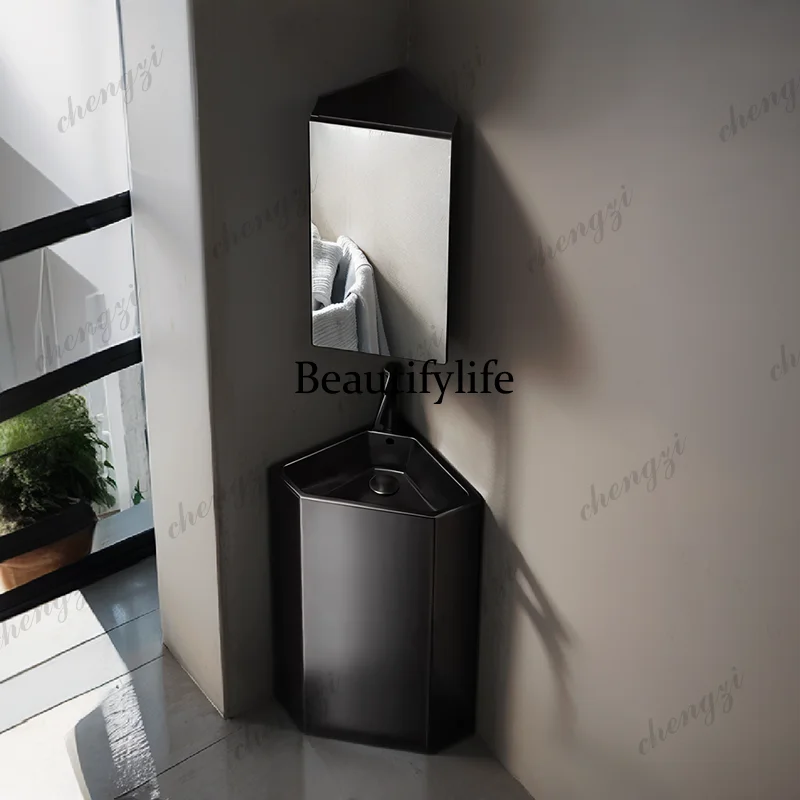 Color column type small apartment hand wash basin balcony bathroom floor type ceramic triangular column basin