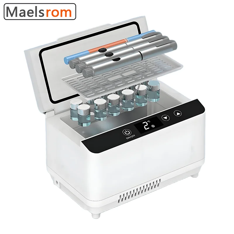 Dispositivo di raffreddamento per insulina portatile - Frigo medico ricaricabile per diabetici con doppio contenitore e custodia da viaggio - M a temperatura controllata