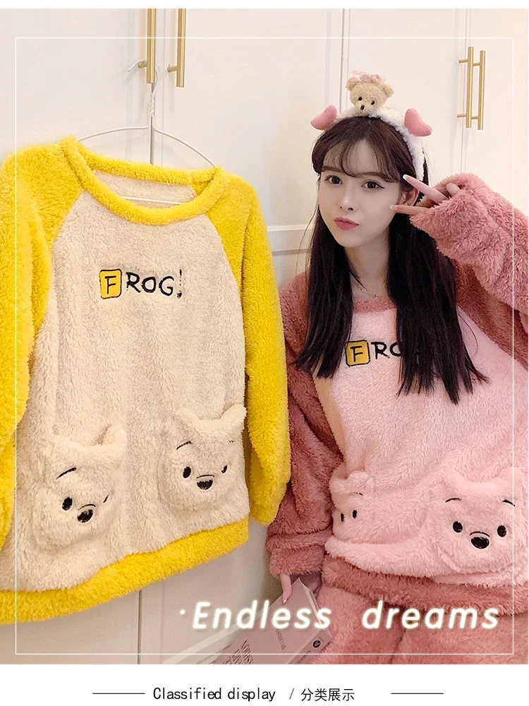 Женские зимние пижамы больших размеров 100 кг, пуловер из кораллового флиса с милым рисунком, брюки, мягкая фланелевая домашняя одежда, которую можно носить на улице