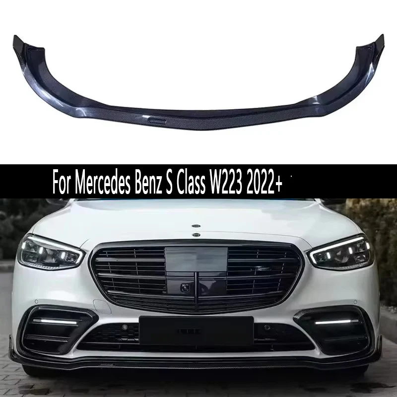 

For Mercedes Benz S Class W223 2022+ Carbon Fiber Front lip Car Front Bumper Lip Front lip Diffuser Front Chin Spoiler body kit