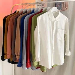 Linen Cotton Men's Long Sleeved Shirt Loose Casual Layered Jacket Shirts For Men Blouses Loose Top