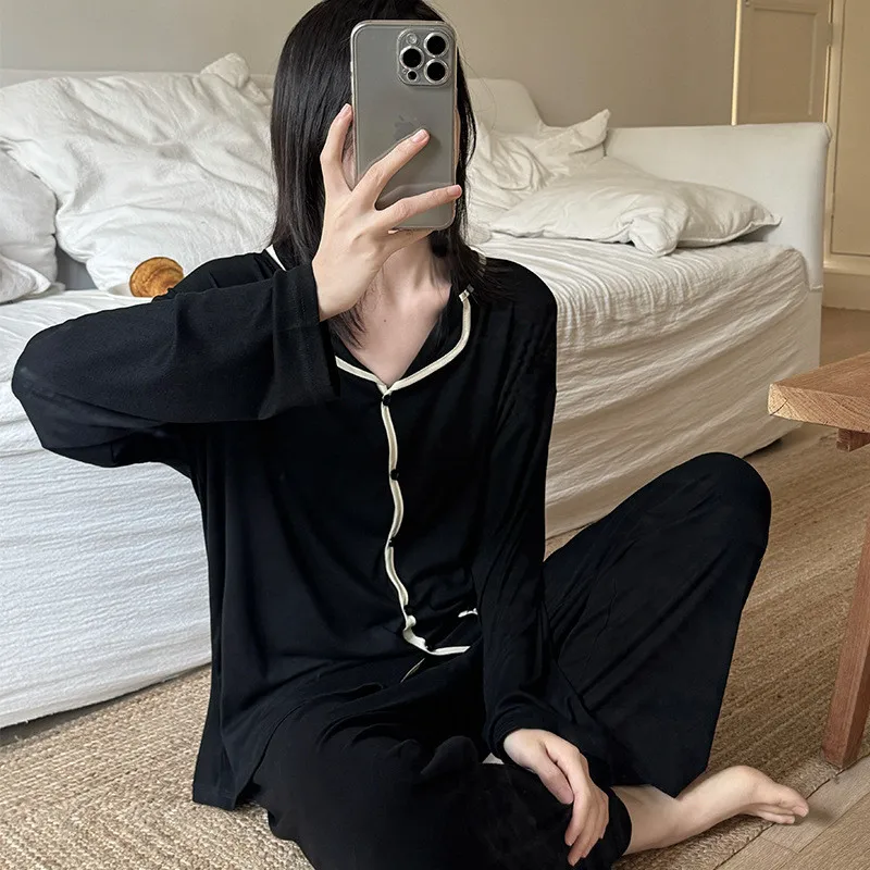 

Пижамы Femme, новые комплекты домашней одежды, женские брючные костюмы с длинными рукавами, осень-зима, мягкая ночная рубашка из модала, женская одежда для сна, пижама