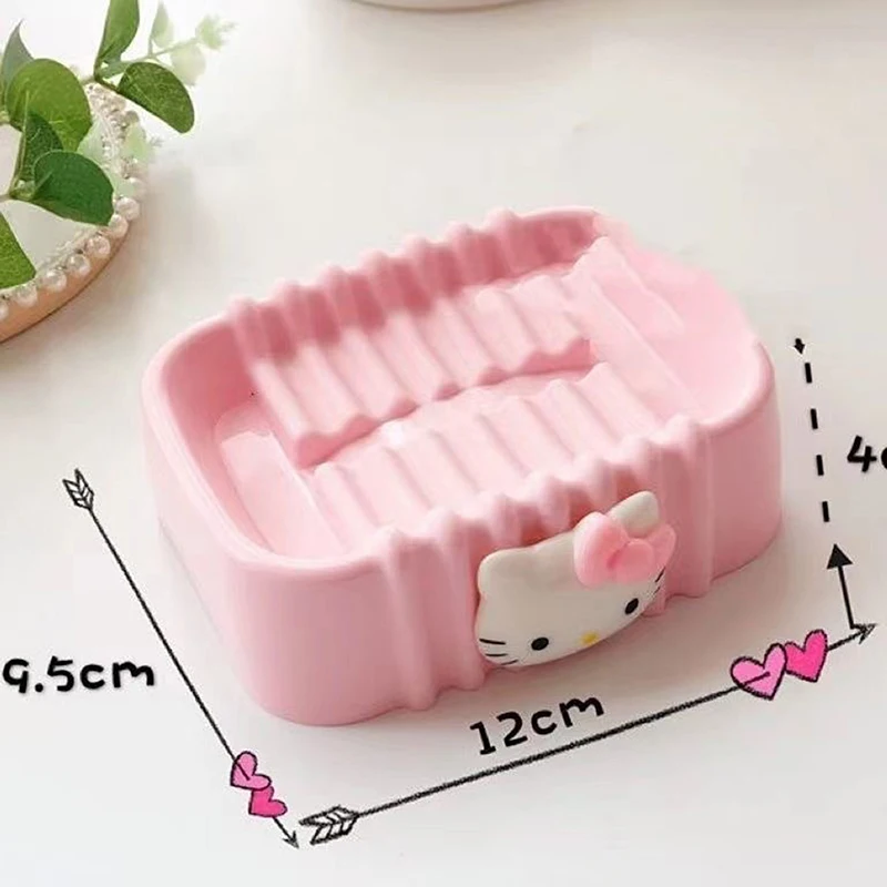 Kawaii Sanrio Hello Kitty Soap Tray Anime My Melody Soap Dishes Non-slip Drain Travel Home Bathroom Soap Box Bathroom Accessory