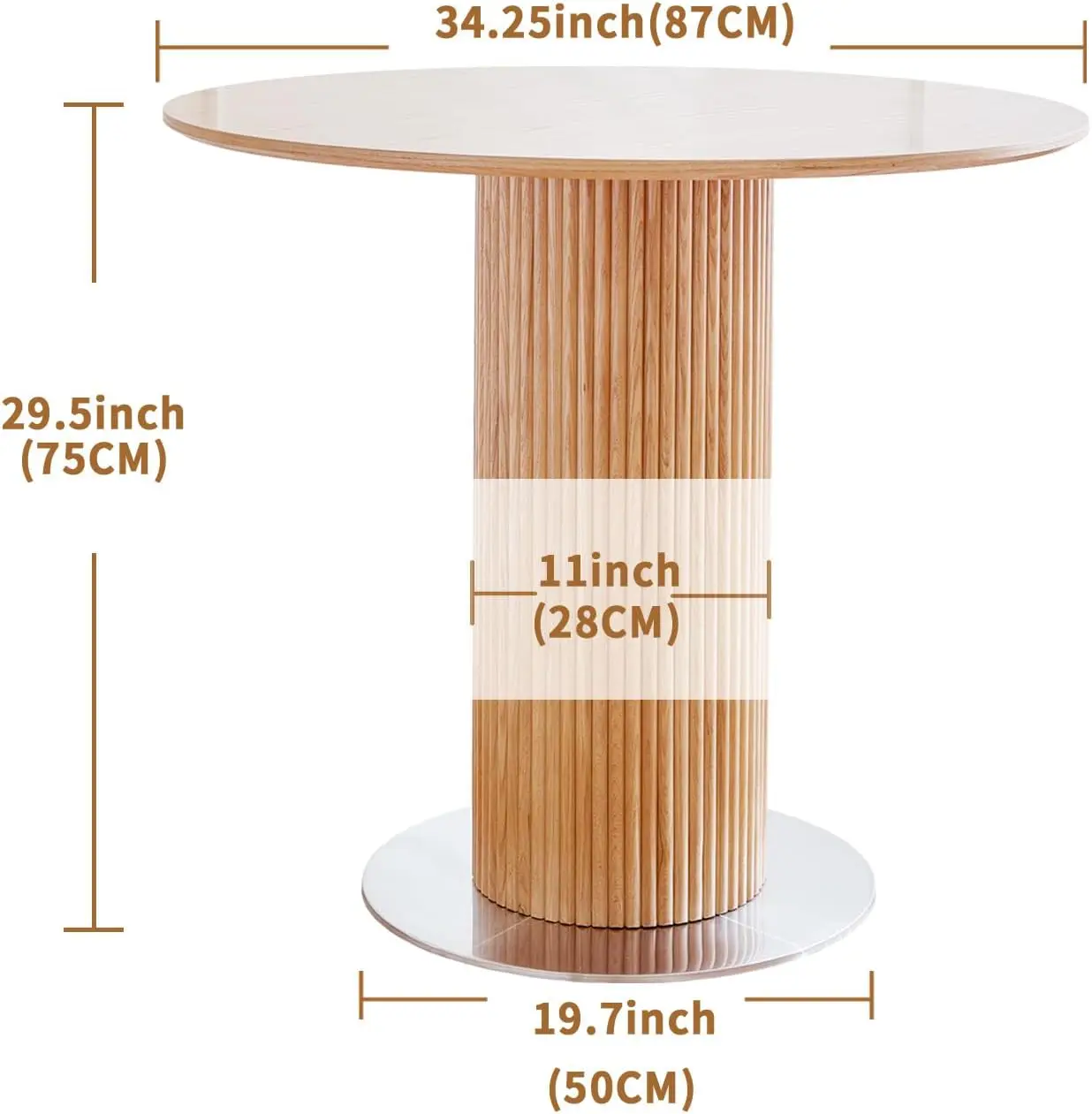 Meja makan kayu bulat, alas kaki kayu dasar pada pelat baja tahan karat, Meja dapur ruang kecil, lingkaran Modern 34.25"