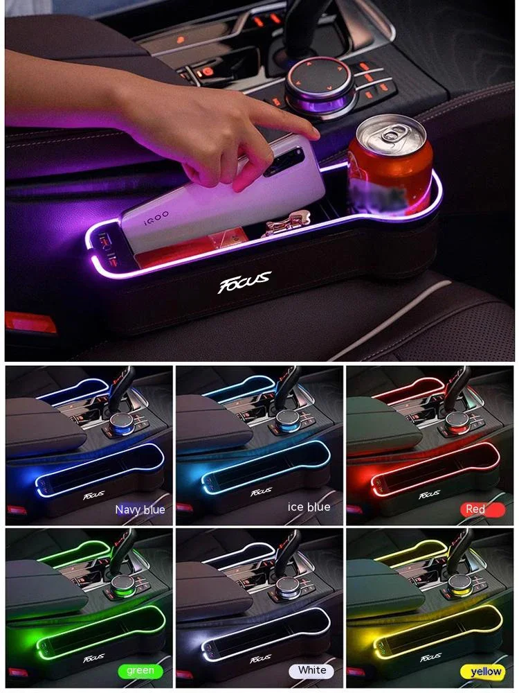 

For Ford Focus Gm Car 7 Color Storage Box with Atmosphere Light Car Cleaning Organizer USB Charging Auto Interior Accessories