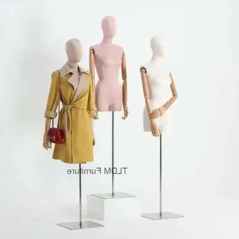 

High-quality Wooden Arms Fabric Cover Female Head Full Cloth Mannequin Body Metal Base for Wedding Display Women Model