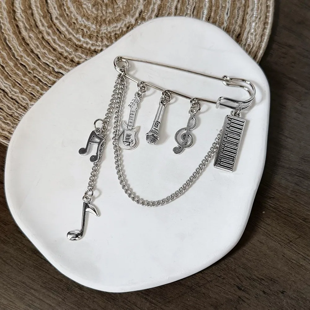 High-end Alloy Music Symbol Brooches Multi-Functional Adjustable Music Symbol Pin Crafts Detachable Chain Tassel Brooches