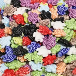 10pcs Sea Turtle Mixed Colorful Beads Floral Glaze Ceramic Spacer Beads Jewelry Make DIY Necklace Earring Bracelet 19x15mm