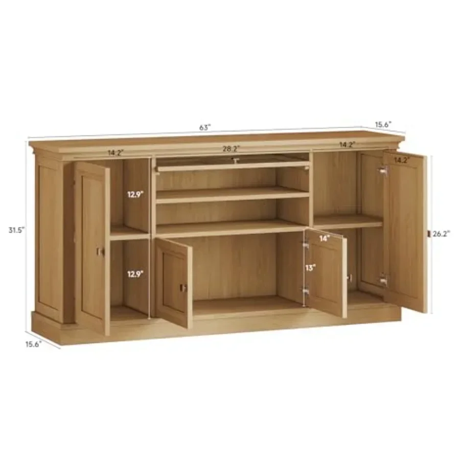 63 Large Farmhouse Sideboard Buffet Cabinet with Storage for Dining Room, Solid Wood, White, Rustic Charm and Ample Storage Spa