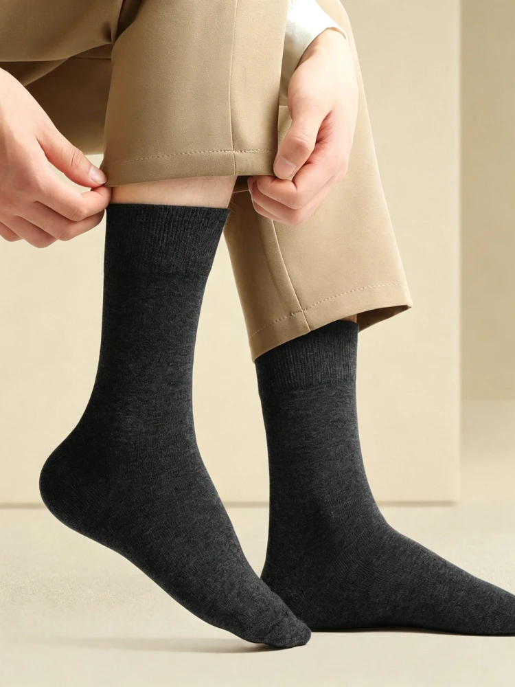 6 Pairs Men's Socks Black Cotton Dress High Quality Long Autumn And Winter Sweat Resistant Anti-Odor Calf