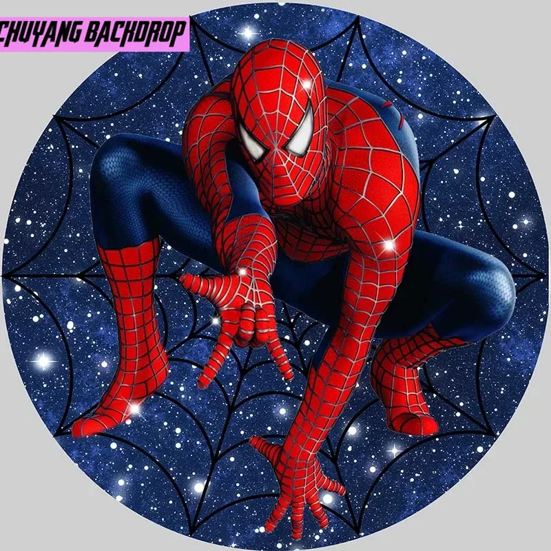 Disney Superhero Spiderman Round Cover Backdrop Boy Birthday Party Photo Backdrop Disney Theme Round Cover Backdrop Photo Prop