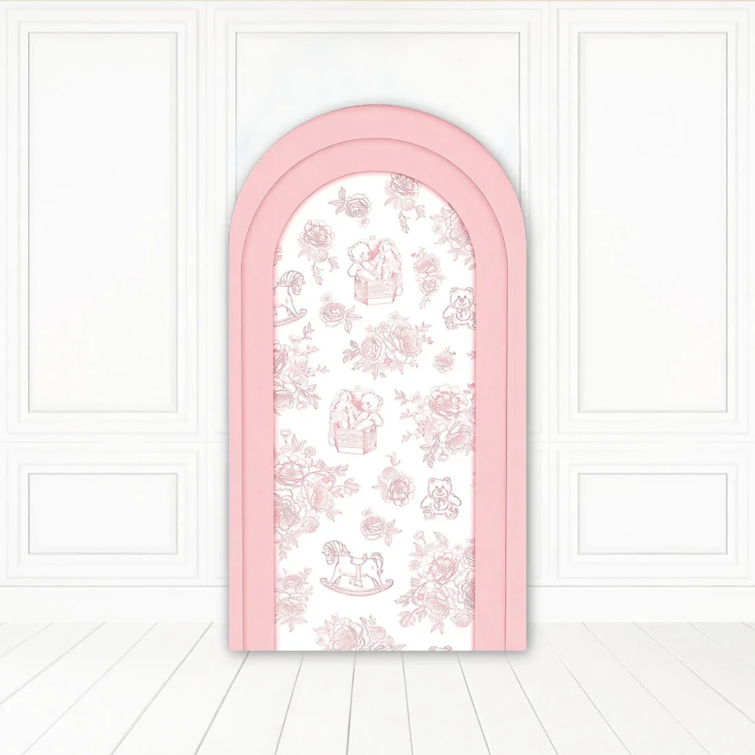 Mehofond Custom 2-Sided Pink Pattern Flowers Kids Birthday Party Baby Shower Covers Chiara Arch Background Decor Backdrop Photo