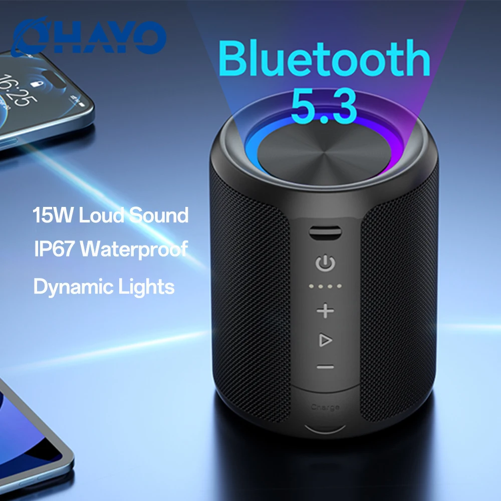 

Беспроводная Bluetooth-колонка OHAYO, портативная колонка с защитой от воды и пыли IP67, со световыми эффектами, громкий стереозвук 15 Вт, аккумулятор 2600 мАч