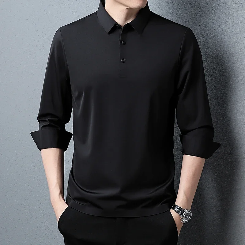 Tcyeek 100% Sơ Mi Lụa Cho Nam Quần Áo Tay Dài Chui Phong Cách Doanh Nhân Áo Thun Nam Áo Camisas Y Blusas zm2917