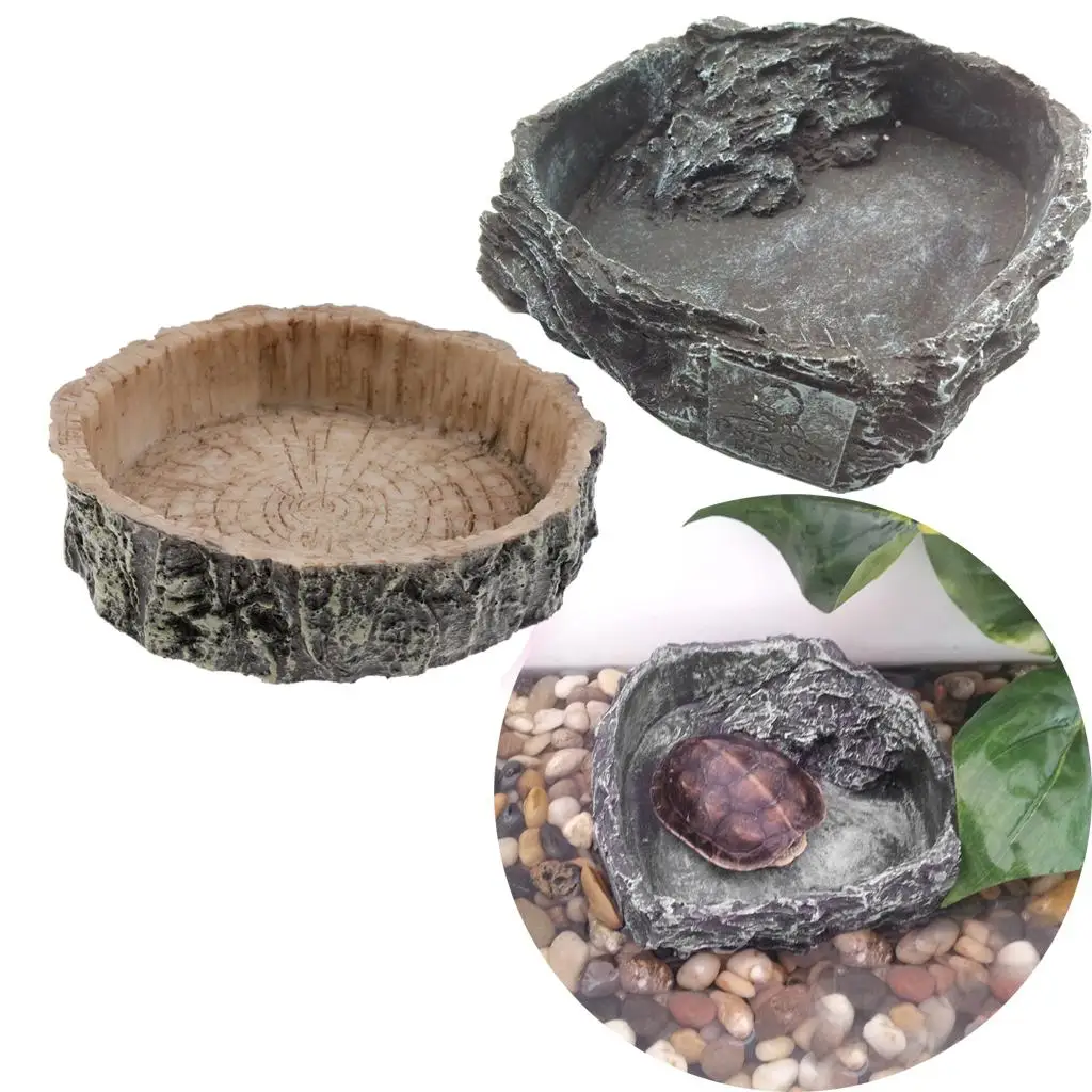 Resin Reptile Water Bowl Corner Dish Animal Accessories for Turtle Lizard Tortoise and Small Pets