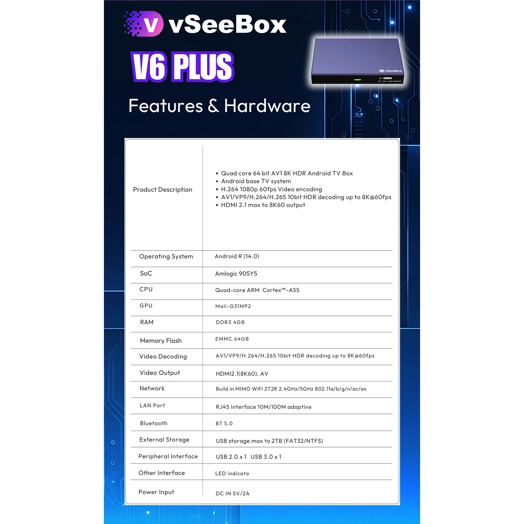 vSeeBox V6 Plus 64GB 8K HD التحكم الصوتي المعتمد رسميًا