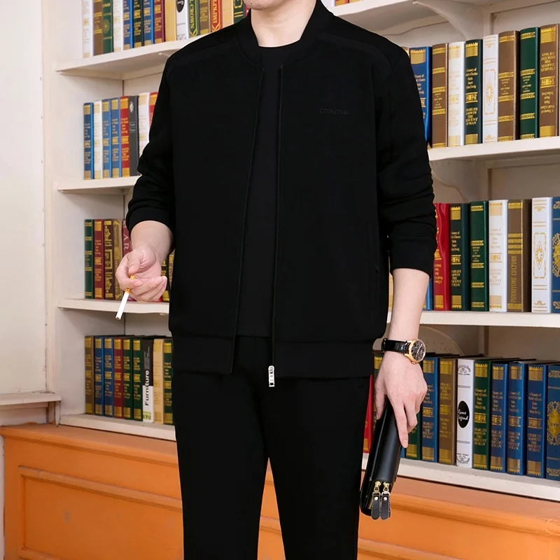 

Мужской повседневный спортивный костюм для весны и осени, для мужчин среднего возраста, модная спортивная одежда для папы, комплект из двух предметов