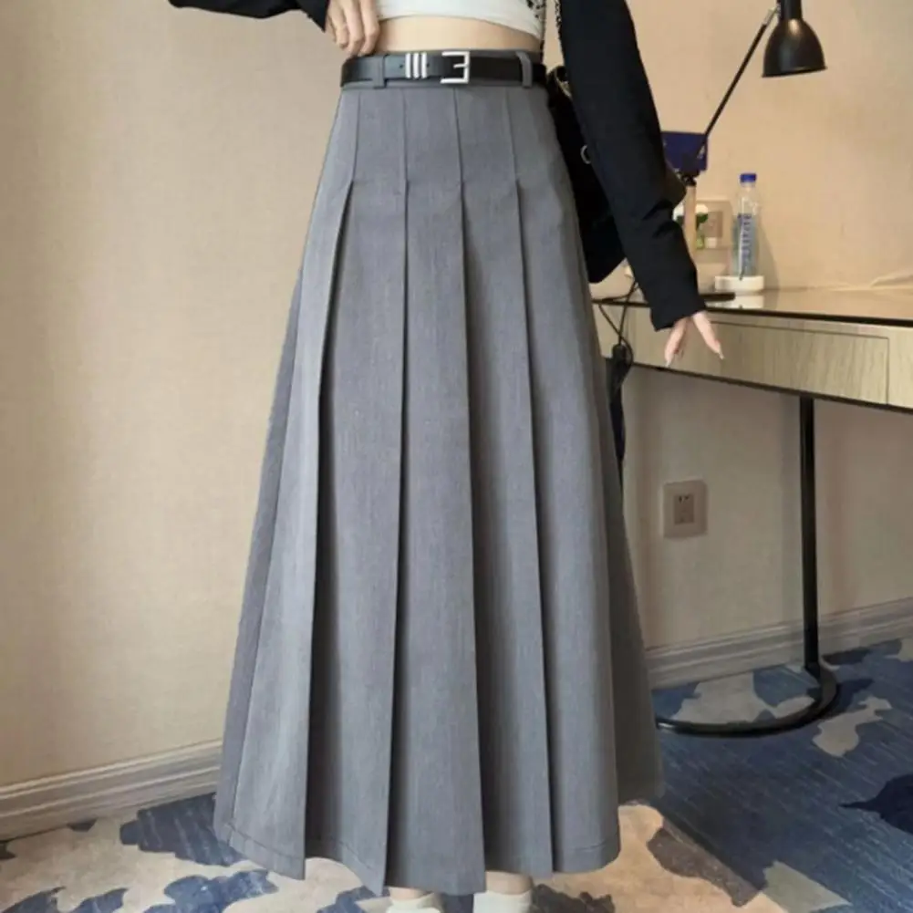 Black Skirt Elegant Midi Skirts Women Vintage High Waist Pleated Skirt Streetwear Korean Fashion Grey Casual All Match A Line Sk