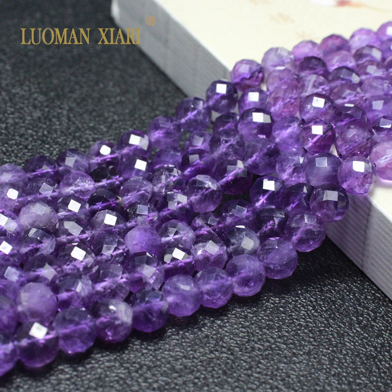 Fine 100% Natural Stone Faceted Amethyst Purple Round Gemstone Spacer Beads For Jewelry Making  DIY Bracelet Necklace 6/8/10MM