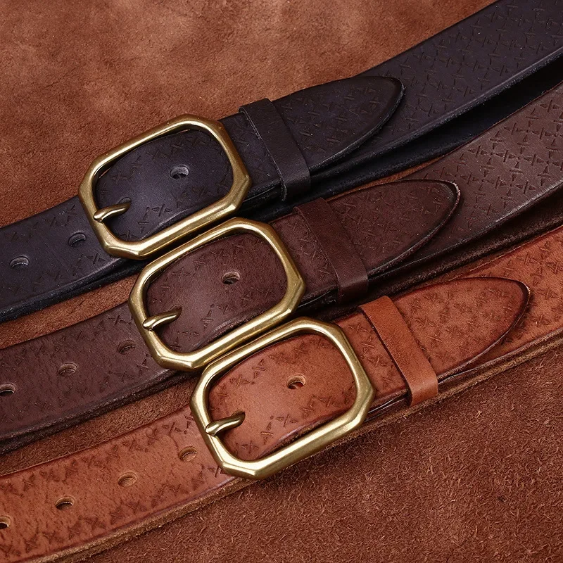 

3.8CM Pure Cowhide High Quality Genuine Leather Belts for Men Brand Strap Male Brass Buckle Vintage Jeans Cowboy Luxury Cintos