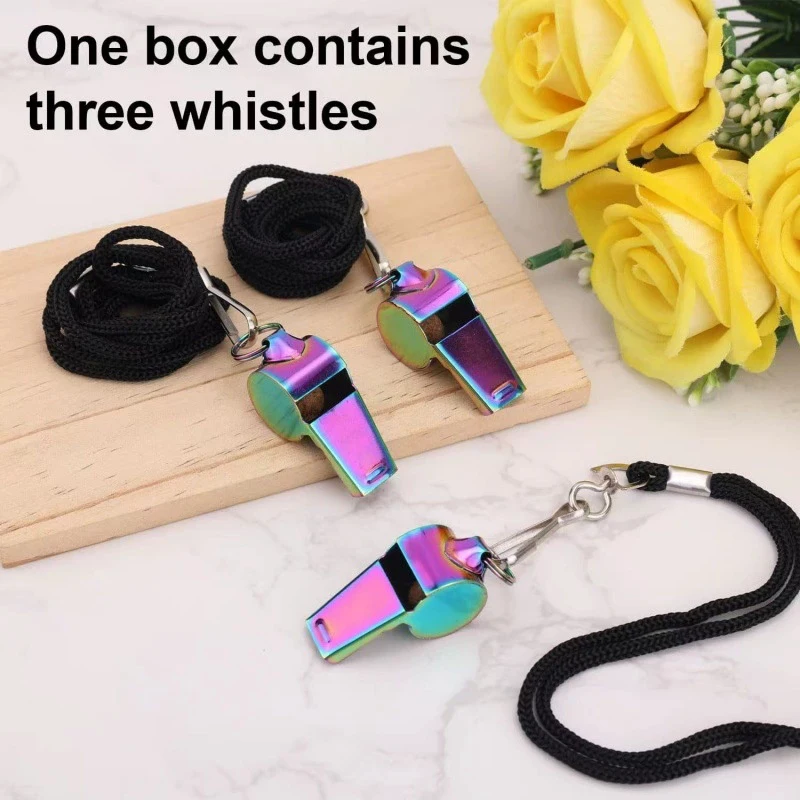 

1Pcs Colorful Sports Whistle Stainless Steel Whistle With Lanyard Loud Crisp Sound Whistle For Referee Official