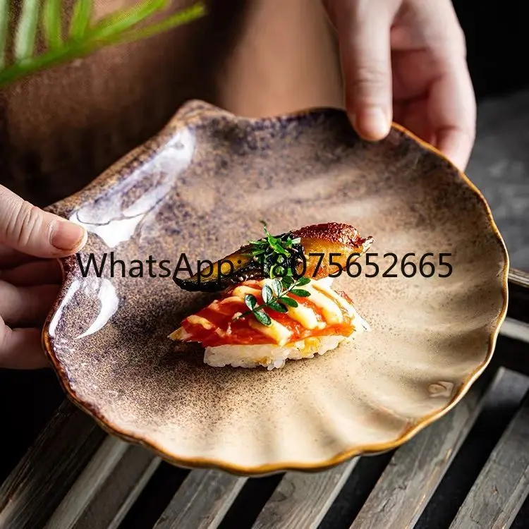 Creative oyster shell ceramic plate retro kiln change tableware sushi sashimi dish plate