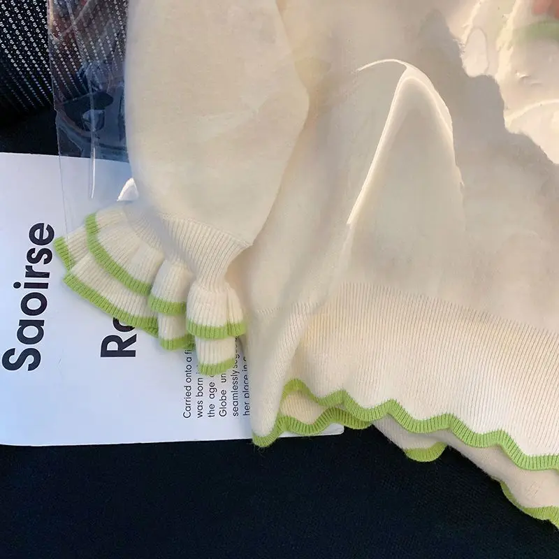 2025 봄 신상 일본풍 스위트 피터팬 칼라 컬러 블록 반팔 니트 탑 2025 봄 플로럴 러플 Y2K 스웨터