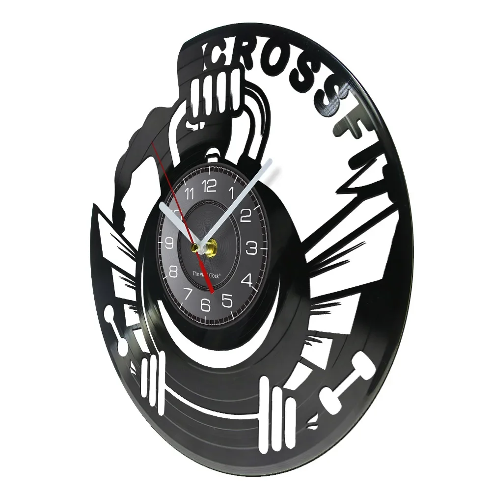 Crossfit Fitness Exercises Vinyl Record Wall Clock Body-Building Motivation Artwork Home GYM Sign Workout Hanging Wall Watch