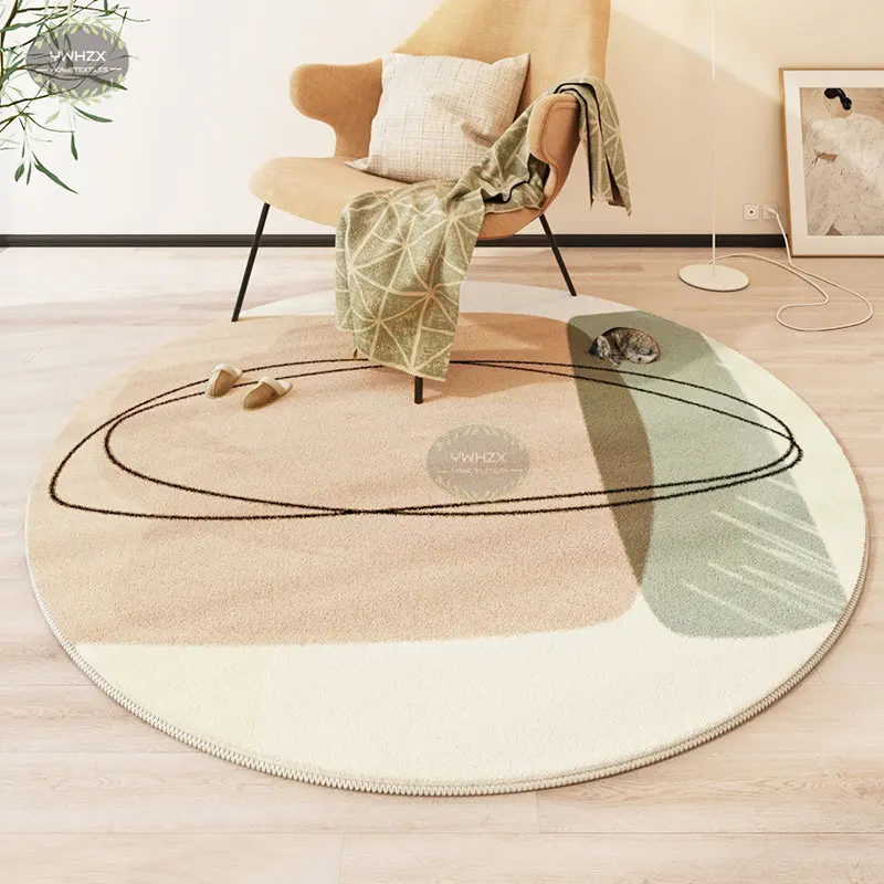 Modern Abstract Carpets For Living Room Minimalist Bedroom Decor Round Flannel Rugs Chair Floor Mat Anti-Slip Large Area Carpet