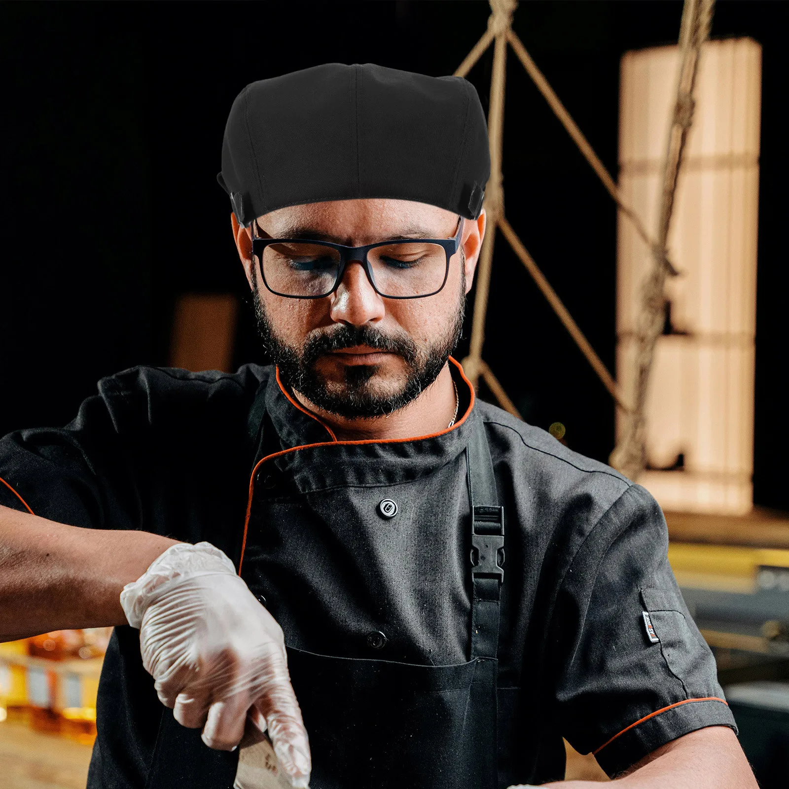

Chef Beret Hat Black Adjustable Kitchen Cooking Cap Unisex Breathable Comfortable Chef Headwear Professional Workwear