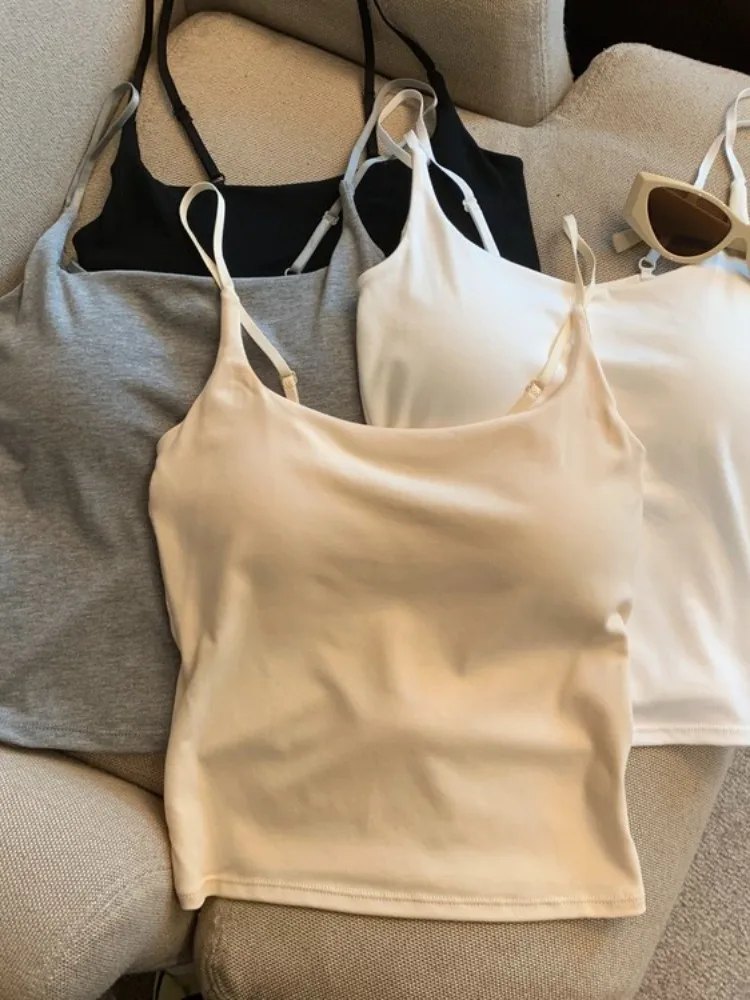 

Adjustable Strap Slim Fit Vest Women Summer Inner Wear Beautiful Ba Bra Inteated Outerwear with Chest Pad Top