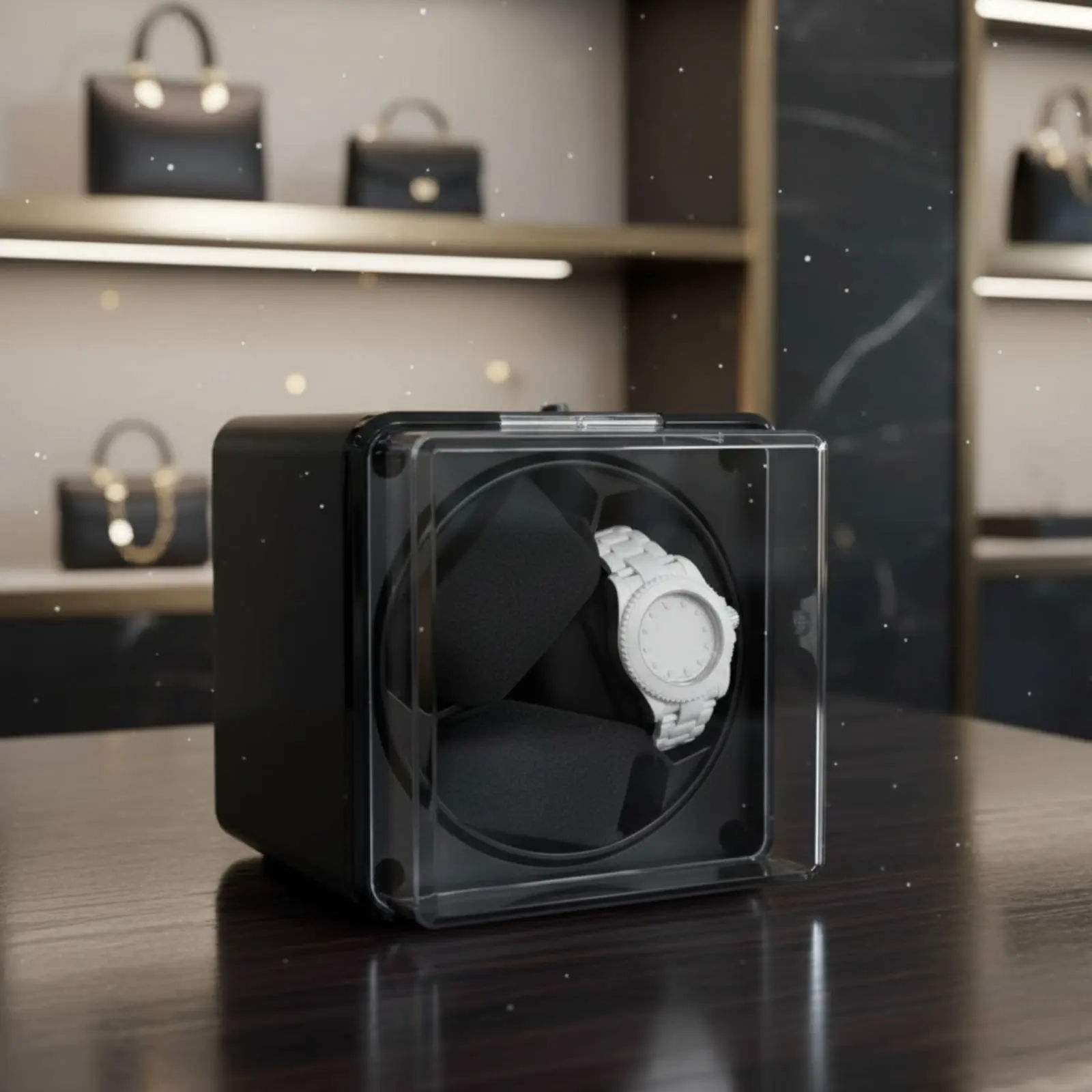 Automatic Watch Winder 4 Rotation Modes 3 Compartment Watch Rotator Double Power Supply Quiet Engine for Bedroom, Travel