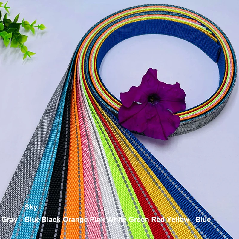 15mm Refletive Line Polyester Webbing 1mm Thickness 50 Yards For Handbag Backpack Strap Pet Collar DIY Sewing Accessories