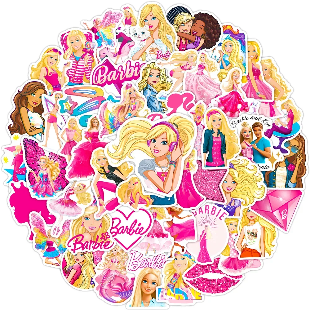 50Pcs Cartoon Anime Princess Barbie Stickers for Scrapbooking Laptop DIY Notebook Phone Case Waterproof Decor Sticker Girl