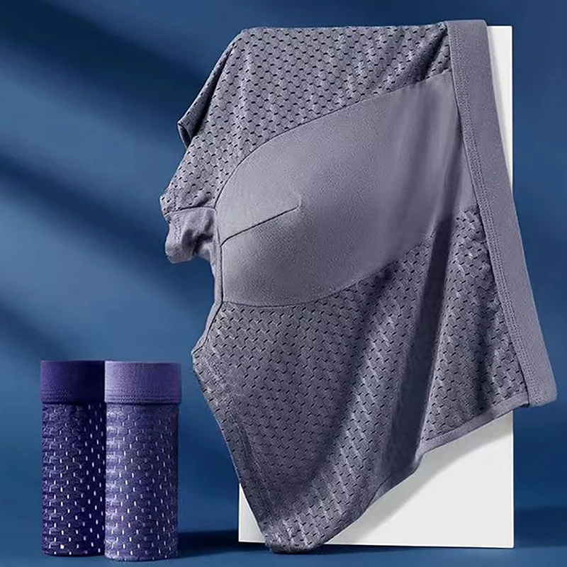 Men's Comfort Ice Silk Boxer Briefs Multi-Piece Set Breathable Lightweight Seamless Mid Waist Quick Dry Underwear For Daily Wear