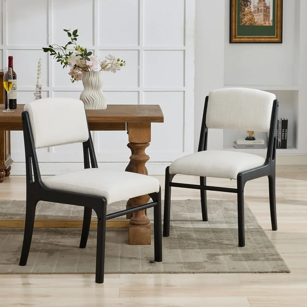 

Mid Century Armless Dining Chairs Set of 2, Country Farmhouse Kitchen Chairs with Black Hardwood Legs, Linen Upholstered Accent