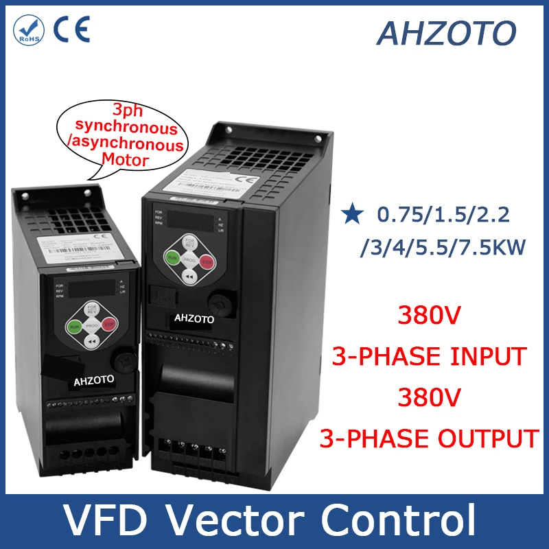 

AC VFD 3-phase 380V input to 3-phase output 380V 0.75/1.5/2.2/3/4/5.5/7.5KW frequency converter inverter for control motor