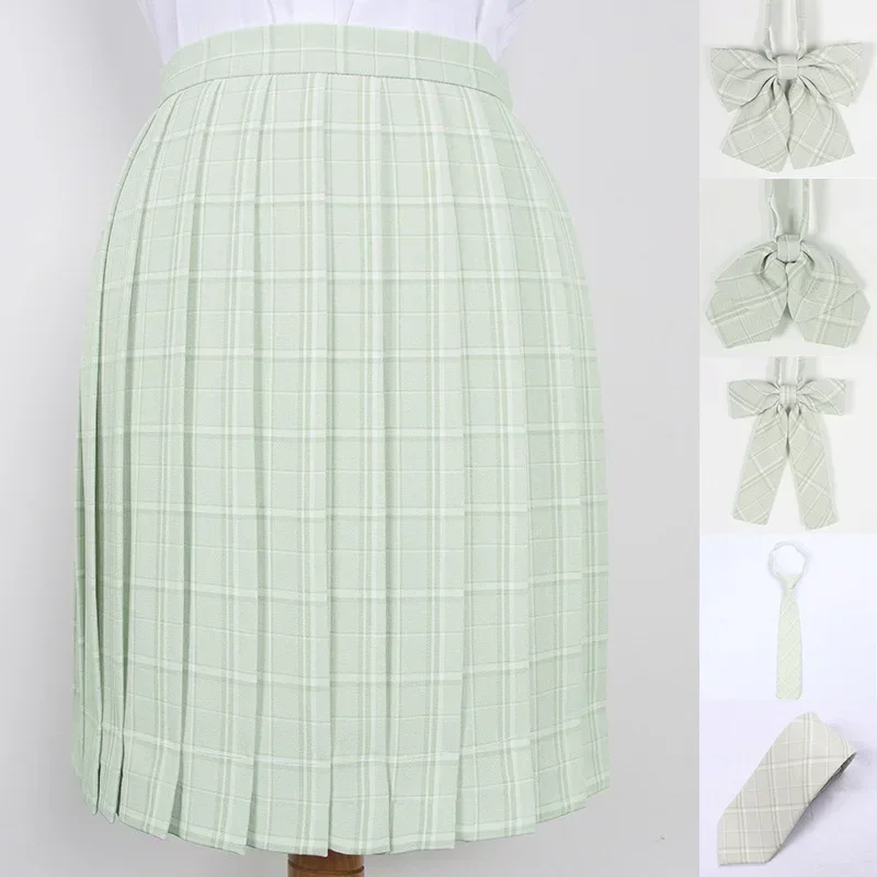 School Dresses Japanese Girl Grass Green Plaid Pleated Skirts School Skirt Uniform Cosplay Sailor Suit High School Fruit Green