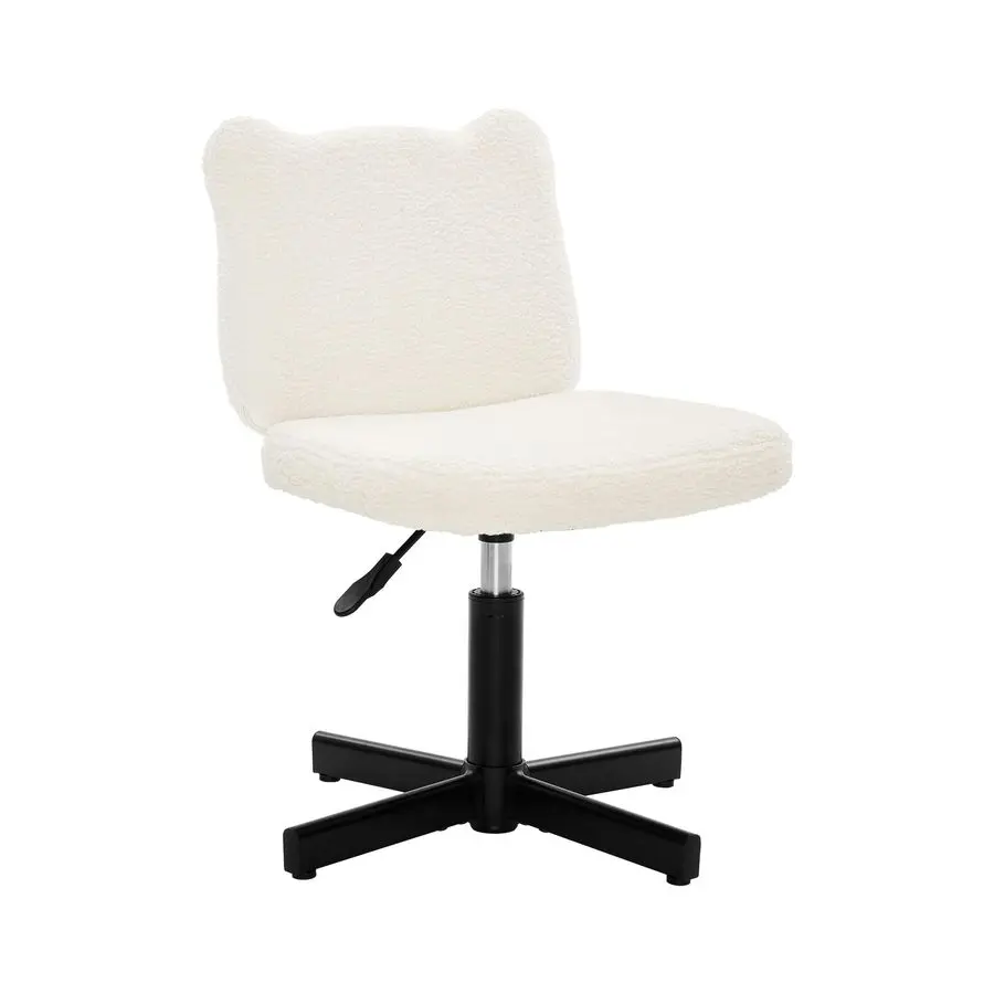 Adjustable Vanity Stool Chair with Girly Bear Ear Wide Back, 360 Swivel Vanity Stool for Makeup Room, Upholstered Teddy Velvet O