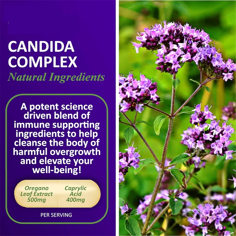 Candida complex, intestinal balance complex, immune support, containing probiotics, 60 intestinal health supplements