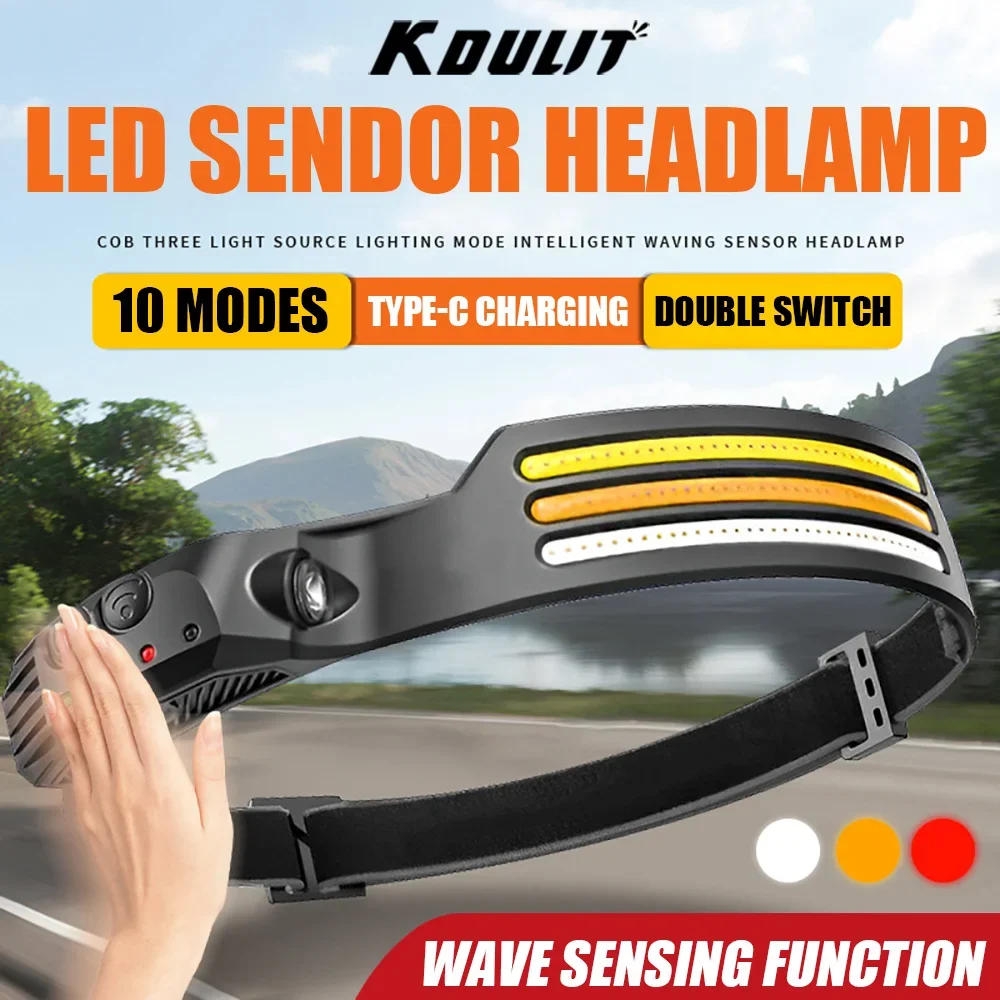 Powerful Sensor Headlight LED Head Torch Rechargeable Headlamp 18650 Built-in Battery Head Flashlight Camping Fishing Lantern