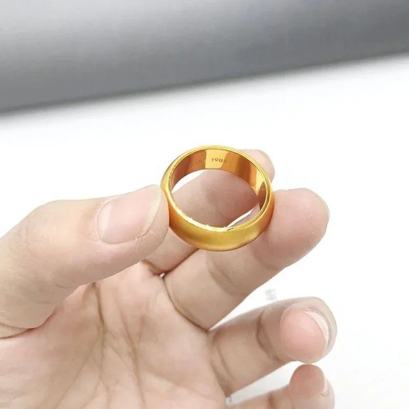 Imitation 24K Real Gold Closed Ring Men's Ancient Plain Face Ring Wide 10mm Gold Plated Couple Rings Trendy Female Never Fade