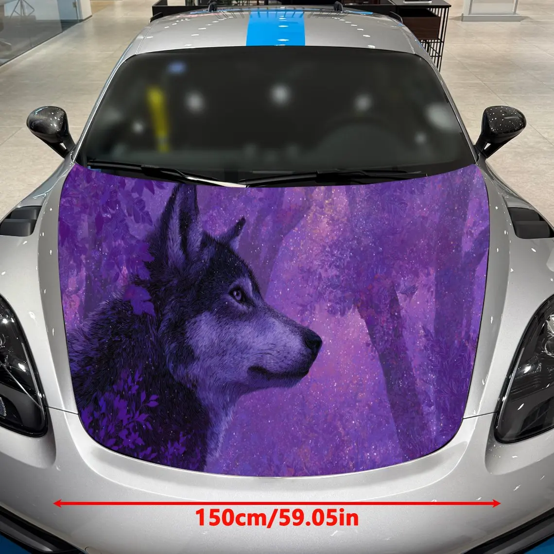 Car Decal Wolf with Purple Hazy Artistic Background & Mystic-Nature-Gothic Aesthetic Car Hood Sticker, Waterproof Self - Adhesiv