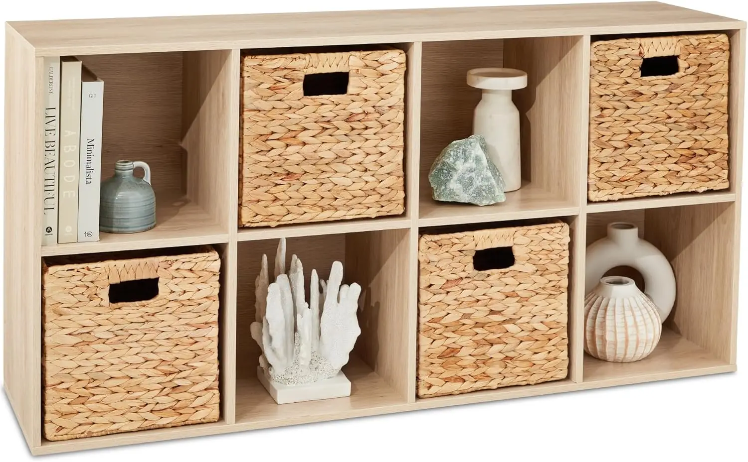 8-Cube storage box, 11 inch open shelf, bookshelf, display rack, customizable, with 3 detachable backboards - light oak