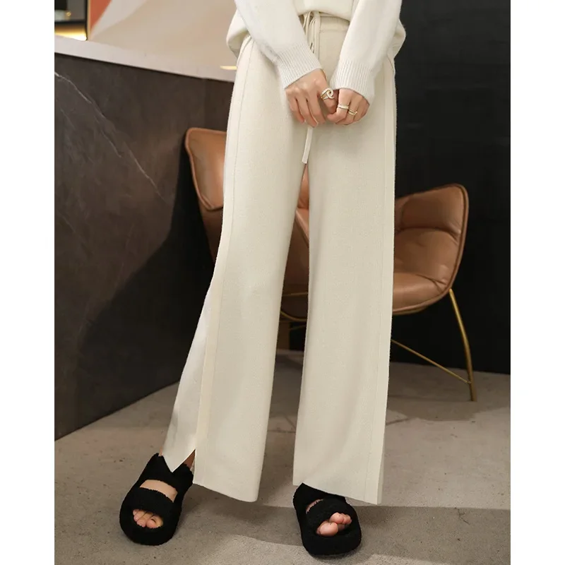 

2024 autumn and winter new wide-leg pants 100% pure wool casual loose elastic waist casual wool pants.