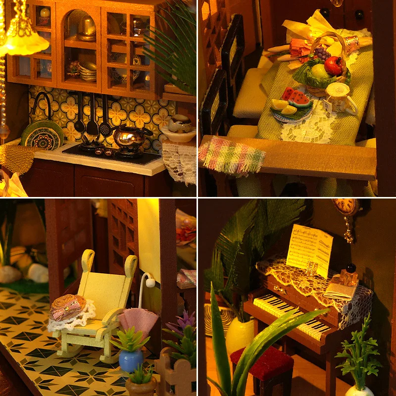 2025 neue Diy Mini Holz Puppenhaus Möbel Licht Kit Puppenhaus Casa Miniatur Zubehör Handgemachte Holz Spielzeug Geburtstag Geschenke