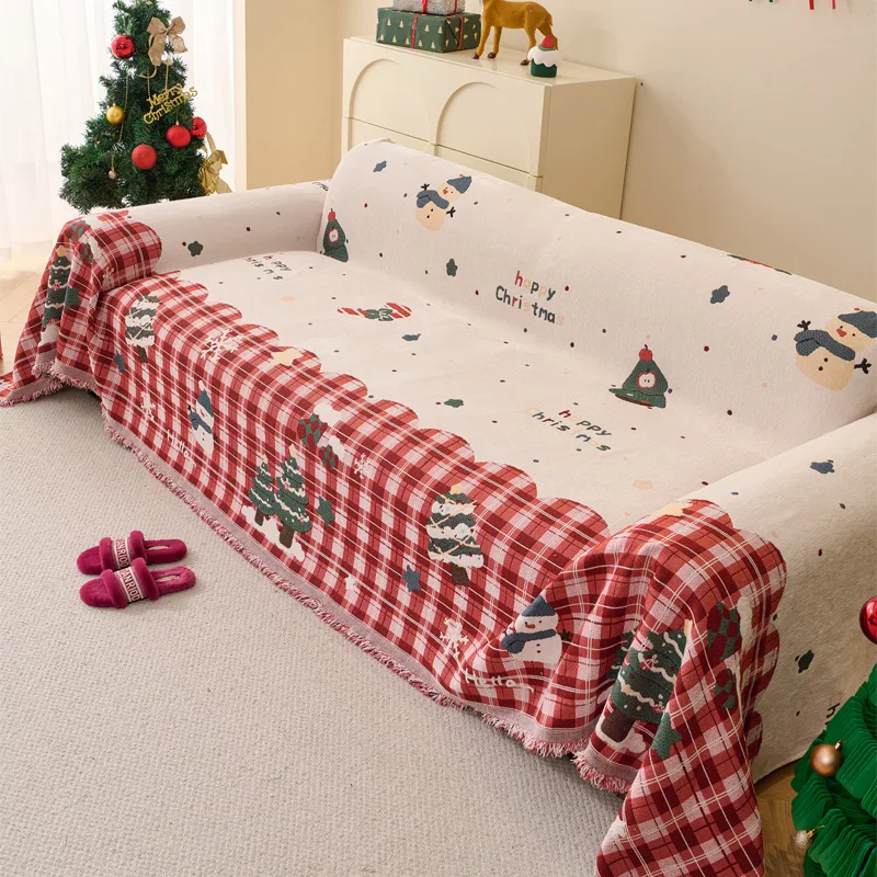 Christmas Red Sofa Cover, Chenille Reversible Slipcover 2 3 4 Seater Couch All-Season Stretchable Sofa Protector Living Room