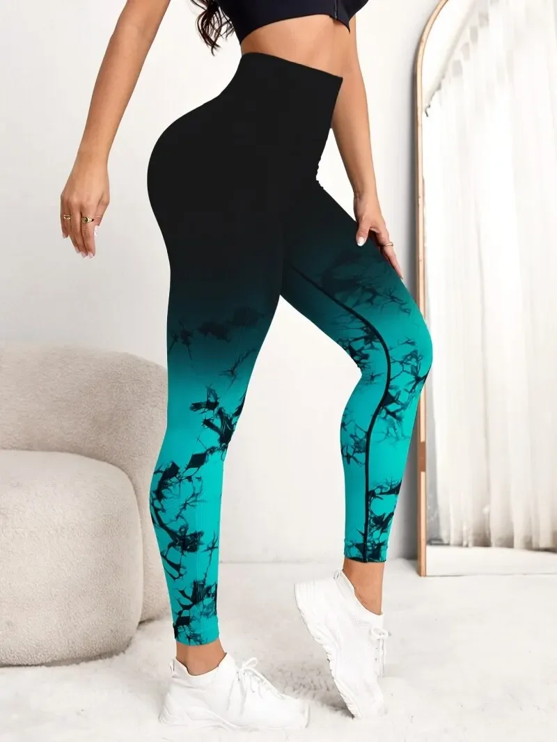 Pantaloni da yoga Leggings senza cuciture da donna Push Up Sport Fitness Jogging Vita alta Allenamento in palestra Scrunch Tie Dye Leggings da corsa
