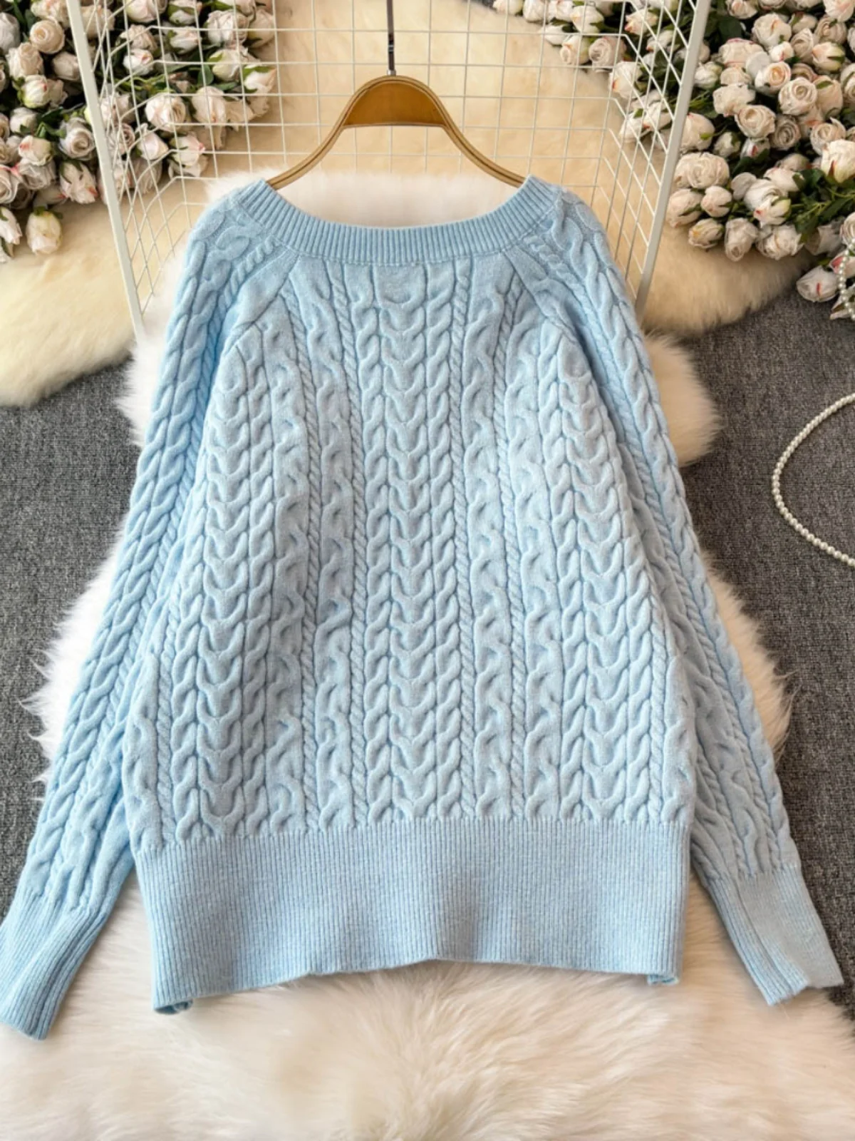 

Свободный женский вязаный свитер V-Ne, осенне-зимняя модная антивозрастная верхняя одежда, пуловер Thiened Long Sve Crew Ne