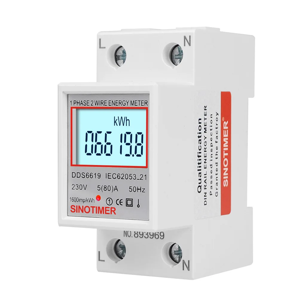 DDS6619-008 1 Phase Two Wire Wattmeter Power Consumption Energy Monitor Electric Meter LCD Digital Backlight  KWh AC 230V 50Hz